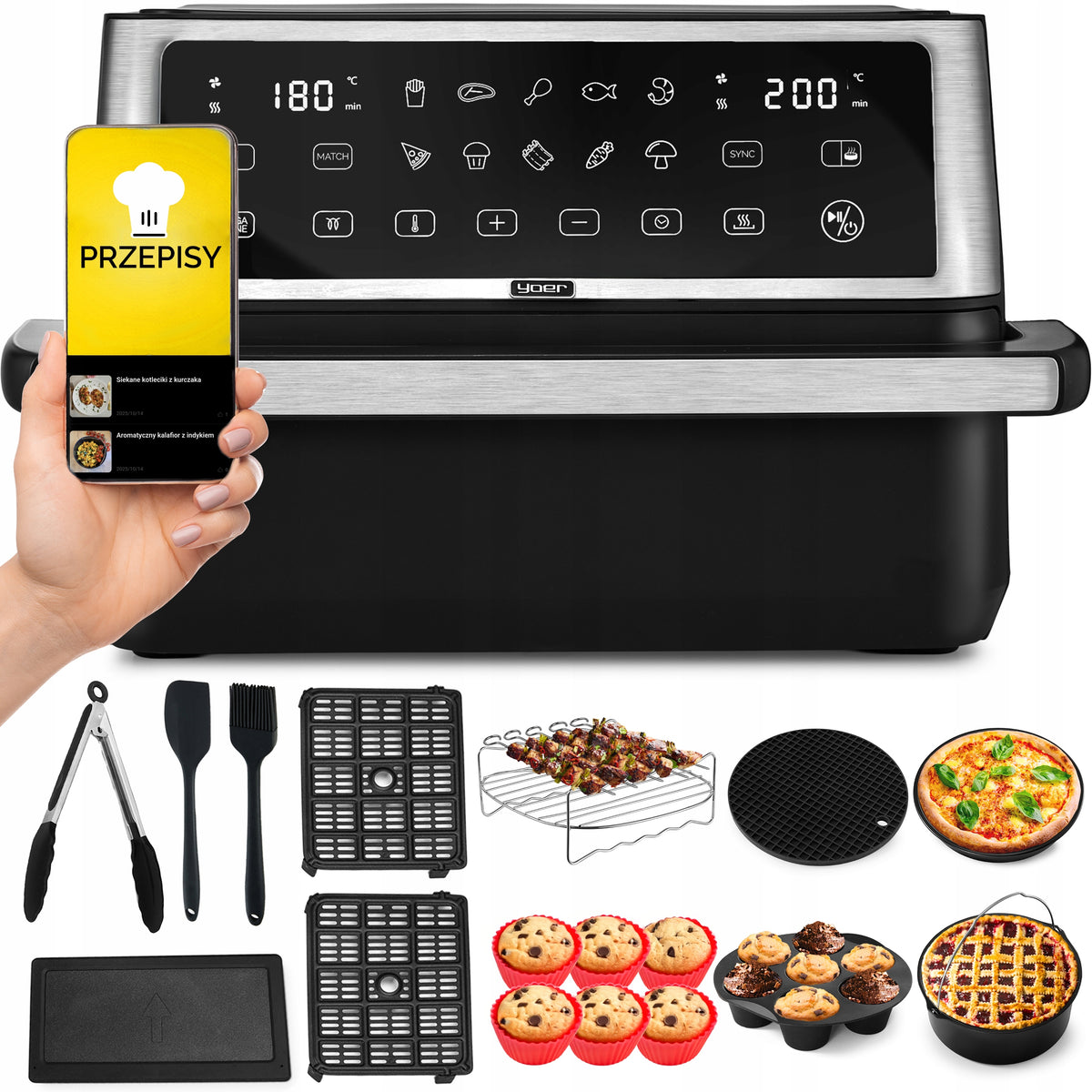 Frytkownica beztłuszczowa 11L Air Fryer Yoer 2800W 12 programów 23 elementy(Frytkownica beztłuszczowa 11L Air Fryer Yoer 2800W 12 programów 23 elementy)