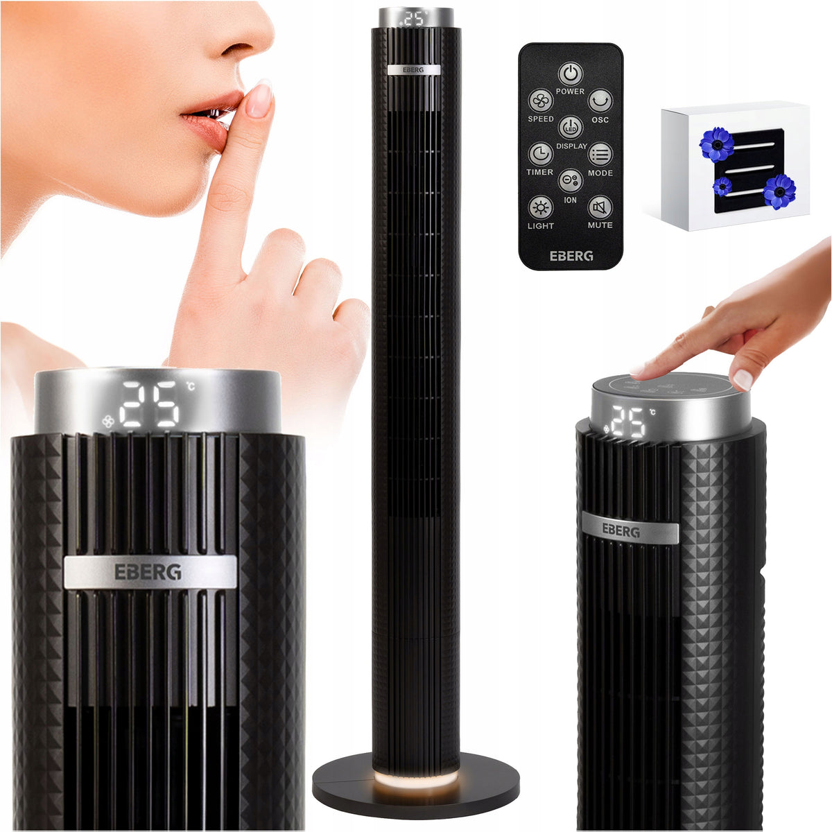 Wentylator kolumnowy stojący EBERG ELIF wiatrak 117cm LED +JONIZACJA+AROMA(Wentylator kolumnowy stojący EBERG ELIF wiatrak 117cm LED +JONIZACJA+AROMA)