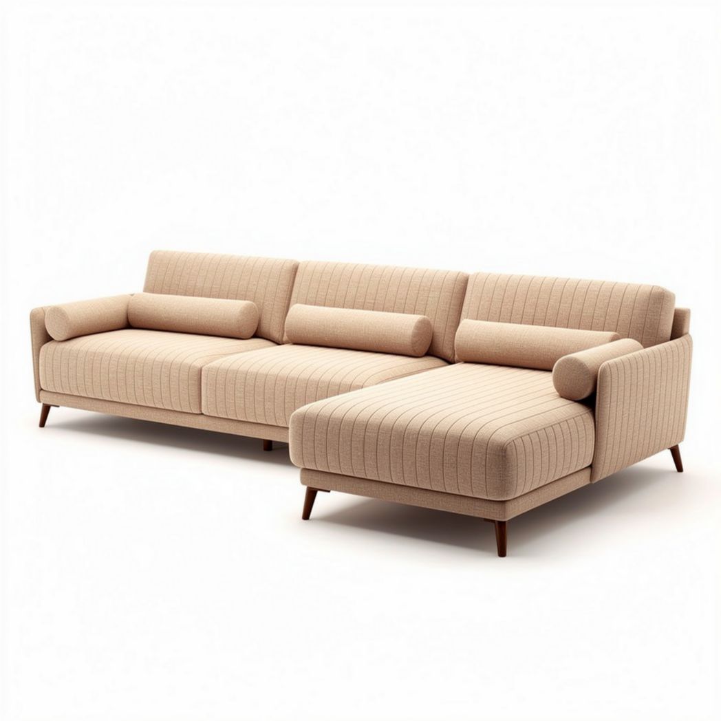 Narożnik w kolorze beżowym z tkaniny 220 x 90 x 80cm z poduszkami