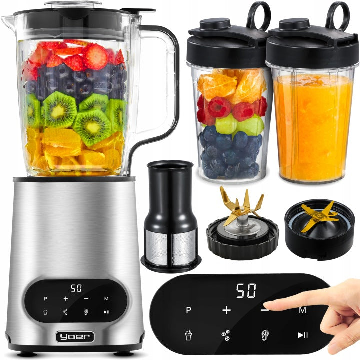 Yoer Blender kielichowy automatyczny Yoer 2,4L 2200W Tritan INOX +Sito +2 Bidony(Blender kielichowy automatyczny Yoer 2)