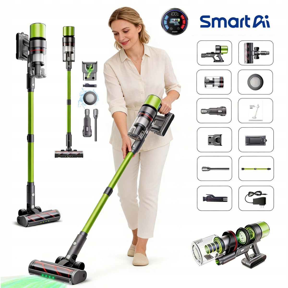 SmartAI V6 bezprzewodowy odkurzacz 65KPA 650W 29.6V 24000mAh 80min czas pracy