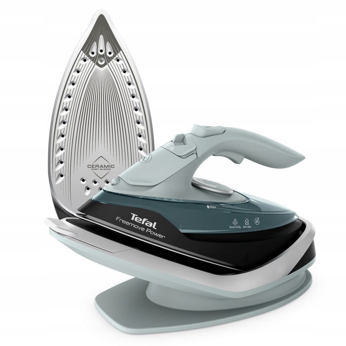 Bezprzewodowe żelazko parowe Tefal FV6670 ceramiczne anti-drip strażak