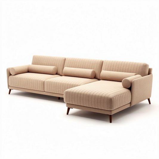 Narożnik w kolorze beżowym z tkaniny 220 x 90 x 80cm z poduszkami