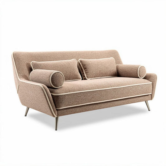 Sofa tapicerowana w kolorze beżowym z poduszkami o wymiarach 200 x 90 x 80cm