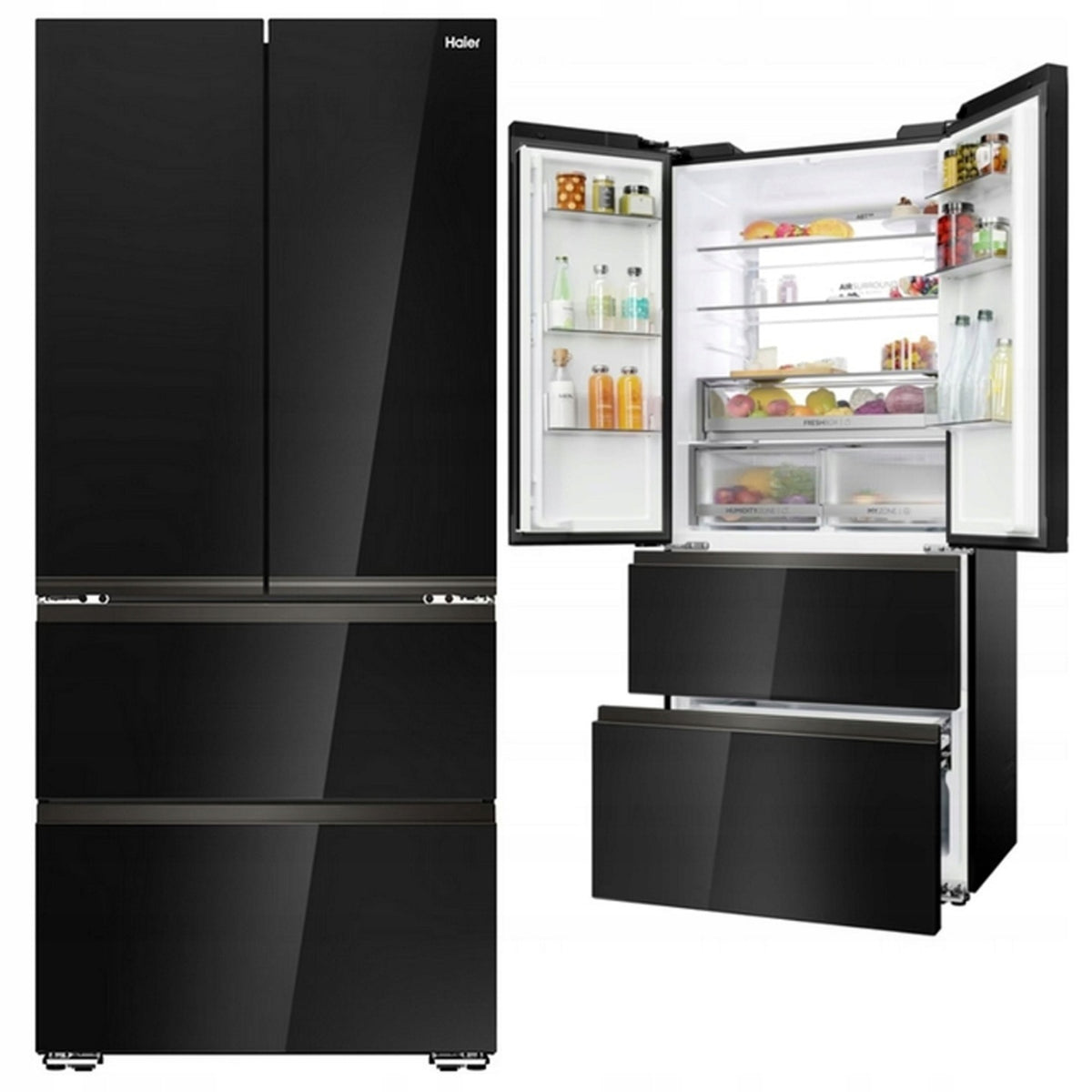 Lodówka HAIER NoFrost French Door HFKR7819DNGB SpaceFit Czarne szkło 190cm