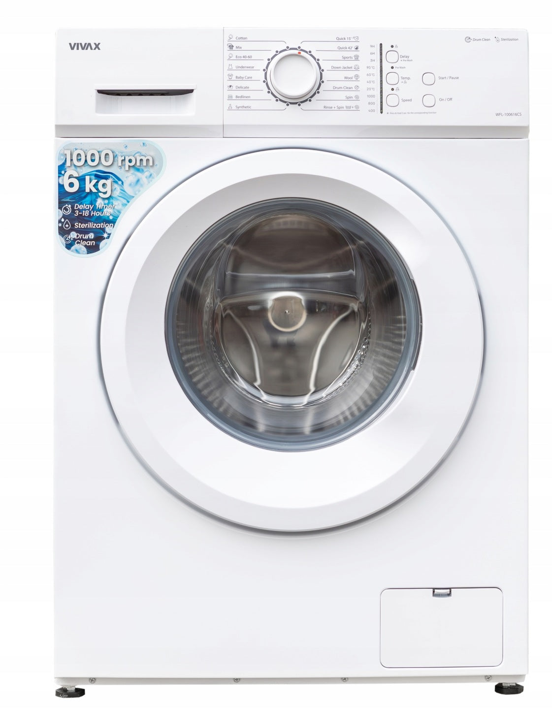 Vivax PRALKA WOLNOSTOJĄCA AUTOMATYCZNA 1000 OBROTÓW 6KG SZYBKI 15 MIN CICHA 74 dB