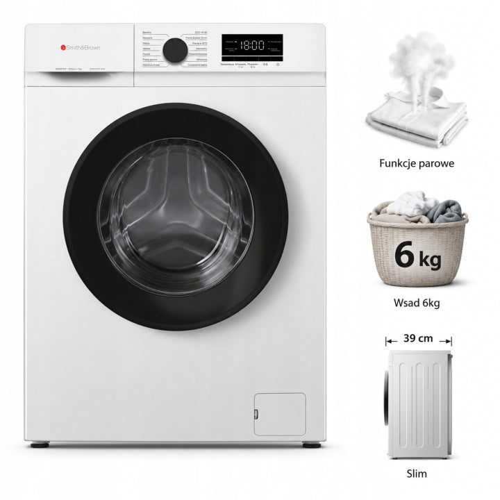 SmithBrown Pralka Slim SmithBrown SWAN-610-W24 6kg 1000 obr/min 74 dB 14 programów(1000'/6 kg'/Pralka Slim SmithBrown SWAN-610-W24 6kg 1000 obr/min 74 dB 14 programów')